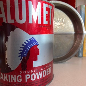 Vintage Calumet Baking Powder Tin and Round Cake Pan, tin is 10lbs