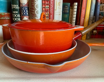 descoware バターウォーマー　鋳物　オレンジ　ヴィンテージ Vintage Descoware Cast Iron Circular Dutch Oven - 'ombre Orange
