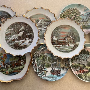 Vintage Holiday Currier & Ives Wall Plates