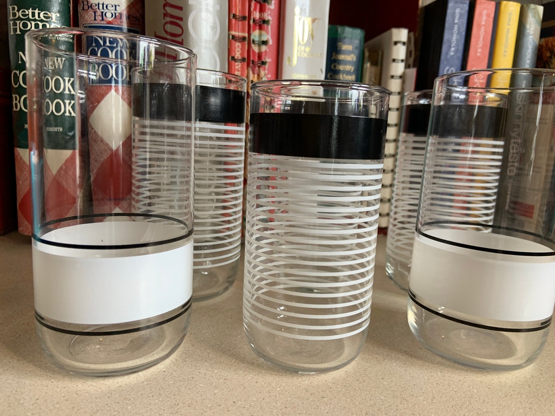 Vintage Libbey Drinking Glasses, Black and White Stripes- Mismatched ...