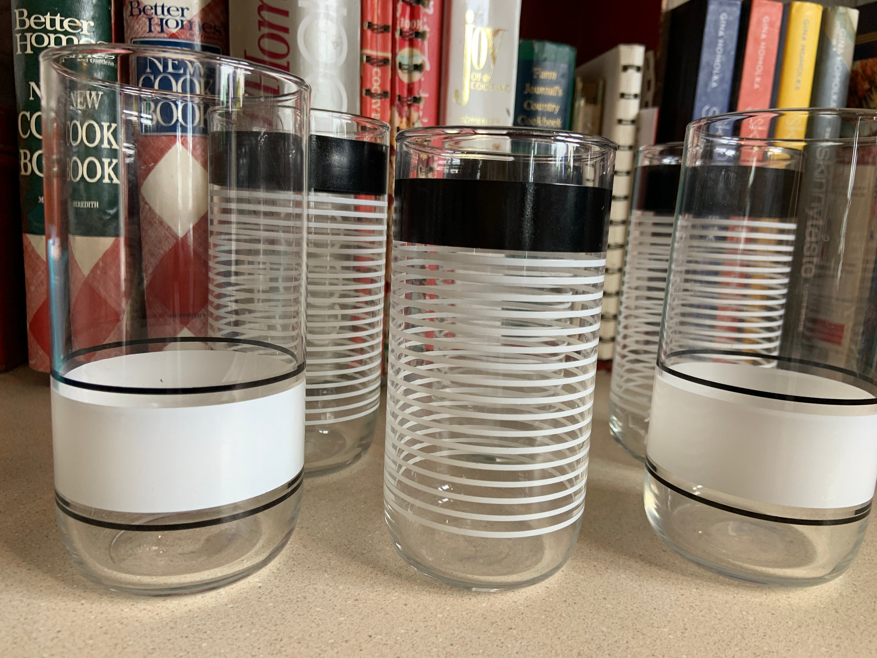 Black and on sale white drinking glasses
