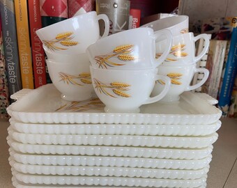 Vintage Fire King Anchor Hocking Snack Set-set of 8