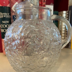 Vintage Anchor Hocking Ball Pitcher, Lido Milano crinkle glass