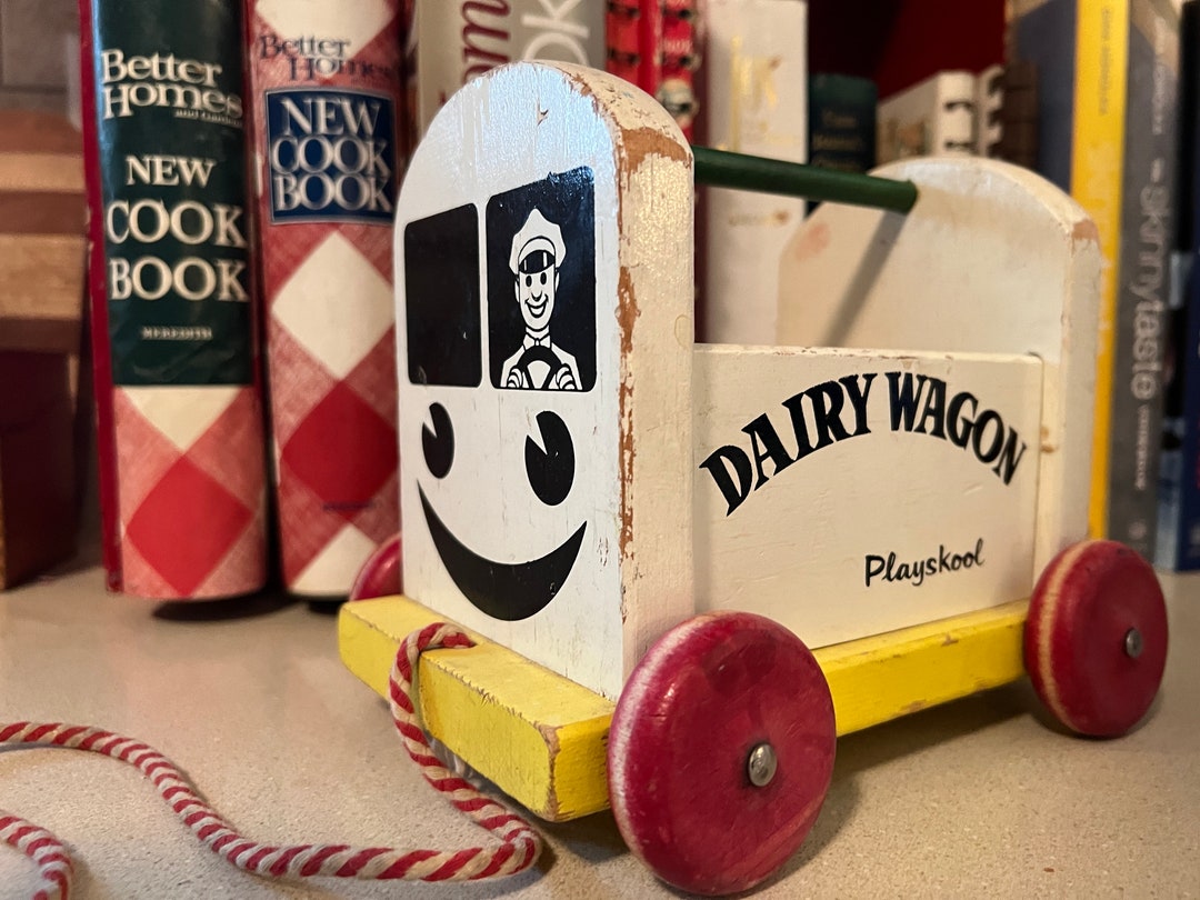 Vintage Playskool Dairy Wagon Pull Toy Etsy