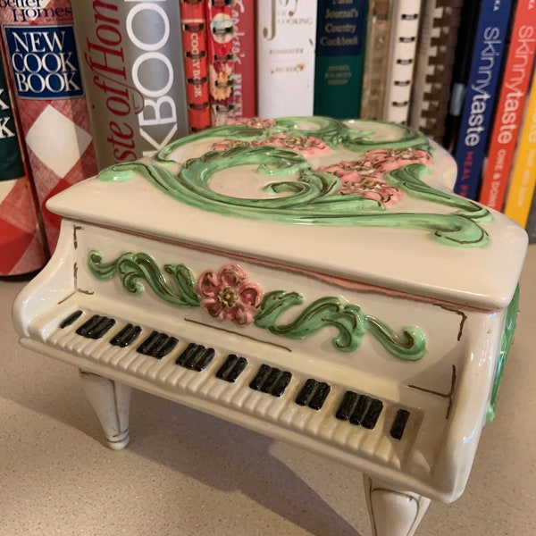 Vintage Large Ceramic Grand Piano Trinket or Jewelry Box