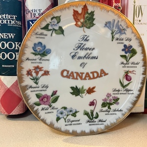 Vintage The Flower Emblems of Canada Souvenir Plate by Giftscraft