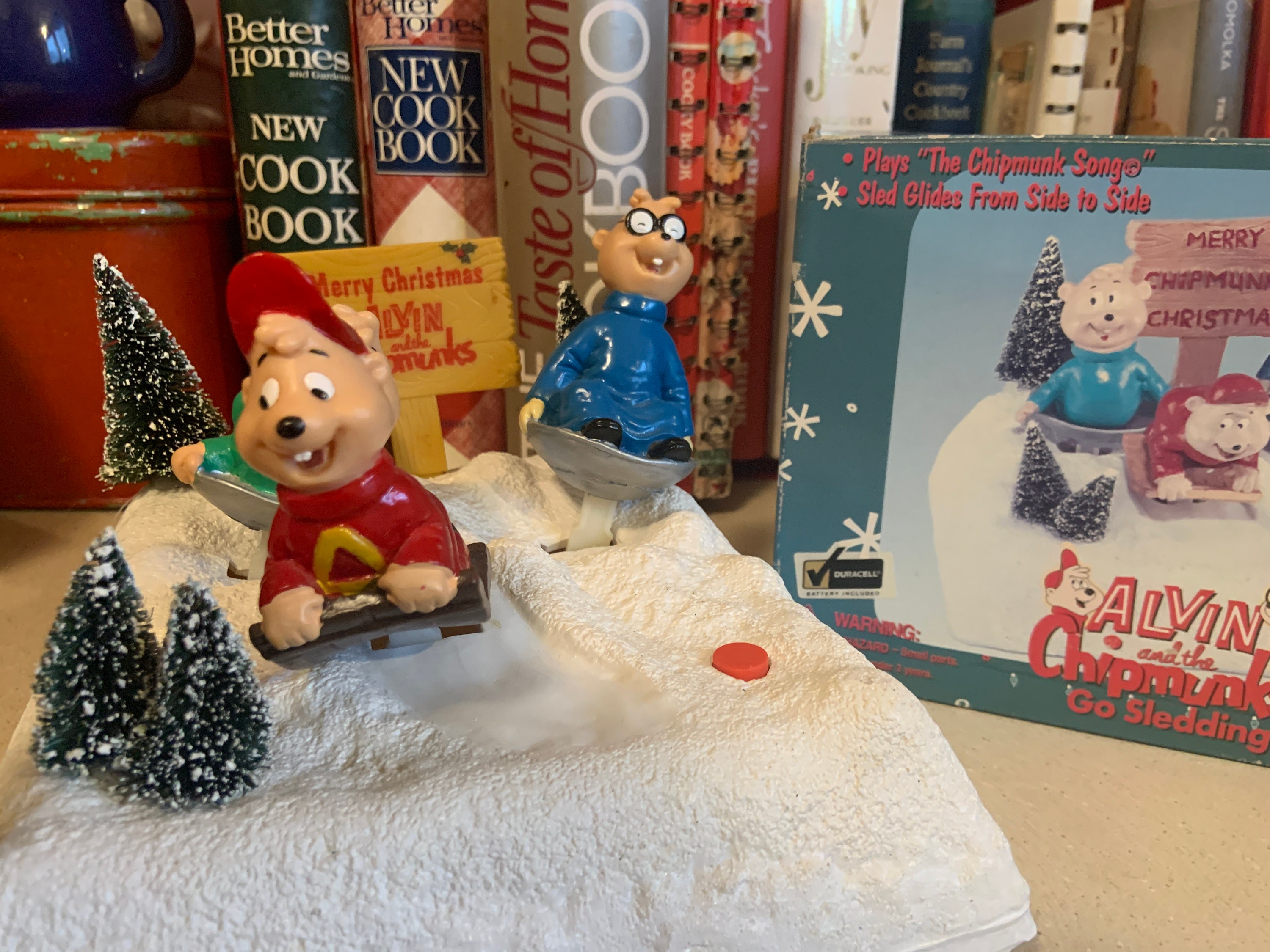 Vintage Holiday Alvin and the Chipmunks Go Sledding Musical Holiday Decoration