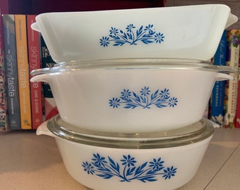 Vintage Anchor Hocking Fire King Blue Cornflower Collection of Casserole dishes- each sold separately- see listing description