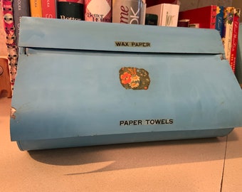 Vintage Paper Towel & Wax Paper Dispenser Blue Enamel