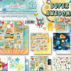 CLEARANCE, Super Super awesome, 6 "x6", Papierblock, Karton, Asuka Studio, Kartenherstellung, Scrapbook, Kunstbedarf, Mischtechnik, Cartoons, Held