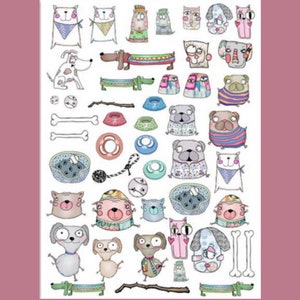 Pushy Dogs,Dress My Craft, Transfer Sheet, Paper Crafts,mixed media,cards,tags,pets,funny,cartoon,journals, transfers,card making,Wood