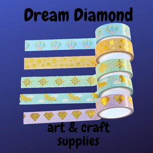 Lámina de oro, cinta washi, adhesivo, cinta, papel para regalo, manualidades de papel, fabricación de tarjetas, álbum de recortes, unicornios, diamantes, planificadores, concha marina, diario