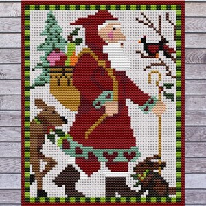 ウッドランド、ミニ、サンタ、クロスステッチ、刺繍、DIY、クリスマス、鹿、趣味、アート＆クラフト、クラフト用品、自然、動物、タペストリー、お祭り、鳥