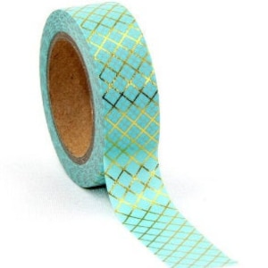 Folha de ouro, verde menta, fita washi, adesivo, pegajoso, fita adesiva, álbum de recortes, materiais para artesanato, artesanato em papel, álbum de recortes, planejador, mídia mista