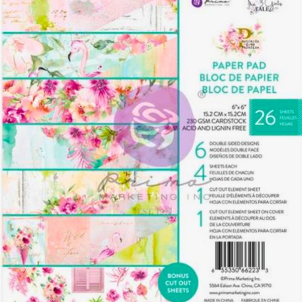 Postcards From Paradise,Prima Marketing, Double-Sided Paper Pad 6"X6" 26/Pkg,card making,paper crafts,scrapbooks,mixed media,tropical,birds