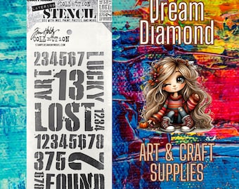 Plantilla de 10,4 cm x 21,5 cm, de Tim Holtz, para uso industrial, estampado, relieve, números, letras, texturas, etiquetas, técnicas mixtas, manualidades con papel, tintas, pinturas y pastas.