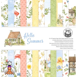 Hello Summer,Papierblock,P13,12x12,6x6,papierbasteln,kartenherstellung, scrapbook,blumen,doppelseitig,land,ente,sonnig,Schaukel,Journal,Bastelbedarf