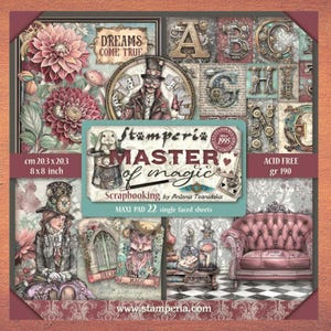 Master Of Magic, Stamperia, bloc de papier recto 20 x 20 cm 22/pqt, travaux manuels, scrapbooking, cirque, steampunk, fabrication de cartes, tags, revues, techniques mixtes