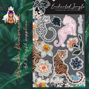 Encantado, Selva, Selos Transparentes, Consórcio de Artesanato, artesanato em papel, confecção de cartões, estampagem, scrapbooking, tigre, flores, selvagens, animais, materiais para artesanato
