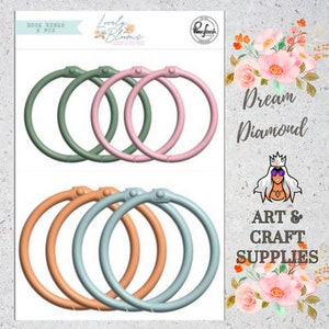 Anillas para libros (8 unidades), anillas para carpetas, Pinkfresh, Lovely Blooms, materiales para manualidades, manualidades con papel, creación de diarios, adornos, arte alterado, técnicas mixtas