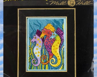 Sea Horses (14 Count), Counted Cross Stitch Kit 5"X7",Mill Hill, Laurel Burch, Needle Arts, hobby, home decor, fish,ocean, embroidery, beads
