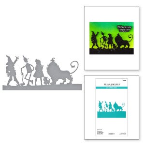 Peut inclure: Silhouette métallique découpée de personnages du Magicien d'Oz, dont l'Épouvantail, l'Homme de fer-blanc, Dorothy, Toto et le Lion. L'image comprend également une carte avec le texte "Adventure is complete without you by my side."