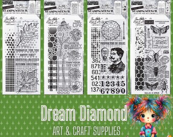 Tim Holtz, Mixed-Media Stamps & Stencils, texture, inks, paints, sprays, embossing, pastes, paper crafts, card making, journals, tags, plan