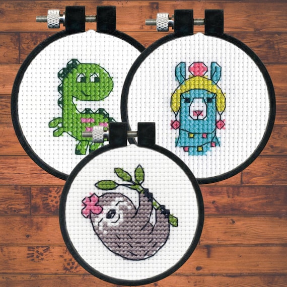 Dimensions,learn a Craft,kids Crafts, Cross Stitch,needle Craft,dinosaur,  Llama,sloth,animals,cute,diy,gift, Kit,craft Supplies,art Supplies 