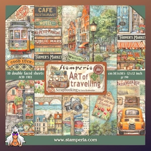 Art Of Travelling, Stamperia, Doppelseitiger Papierblock 12 "x12"cm, Scrapbooking, Kartengestaltung, Journale, Collage, Mixed Media, Tags, Urlaub, Urlaub."