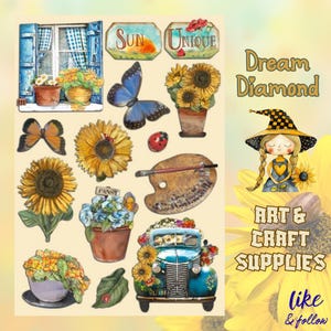 Sonnenblumen Kunst, Stamperia, Holzformen A5, Scrapbook, Karten, Mixed Media, Journals, Kunst Journal, Kinderhandwerk, Papierhandwerk, Schmetterlinge, LKW