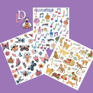 Aufkleber, kawaii, niedlich, Katzen spielen, Garn, Kätzchen, Käfer, Musik, Blumen, Glitter, Folien, Kartenherstellung, Papier basteln, Journals, scrapbook, Planer