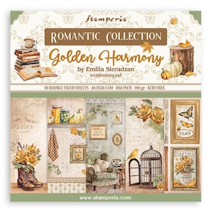 Golden Harmony, recto-verso, bloc de papier 20 x 20 cm (8 x 20 po.) 10/paquet, travaux manuels en papier, fabrication de cartes, scrapbooking, revues, art altéré, revues, techniques mixtes, étiquettes