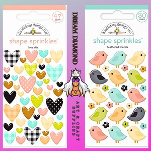 OPRUIMING, doodlebug hagelslag zelfklevende emailvormen, gevederde vrienden, boerderij, harten, lente, papierkunst, kaarten maken, tijdschriften, planners