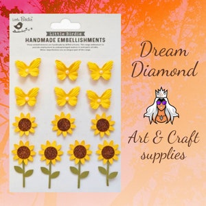 Ensoleillé, délice, fait main, embellissements, tournesol, papillon, petit oiseau, artisanat en papier, fabrication de cartes, albums, journaux, albums, fournitures d&#39;artisanat
