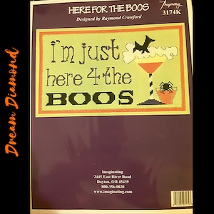 CLEARANCE,Here 4 the Boos,cross stich, embroidery, needle craft,Halloween, trick or treat,bat,spider, candy,craft supplies, arts and crafts