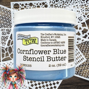 Fiordaliso, blu, burro per stencil 2oz, The Crafter's Workshop, si stende facilmente, pasta modellabile morbida, consistenza, tecniche miste, creazione di biglietti, arte alterata