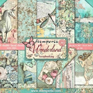 Wonderland, 10 Designs/1 Stück, Stamperia, doppelseitig, Papierblock 20,5 x 20 cm, Scrapbooking, Kartenherstellung, Papierhandwerk, Einhörner, Feen, Schmetterlinge