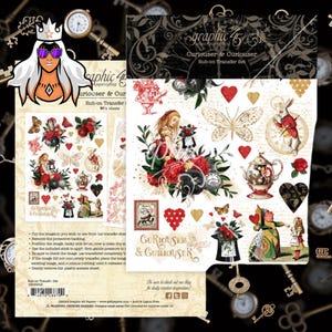 Curiouser & Curiouser,Rub-On Transfers, Graphic 45, paper crafts,card making,journals,collage,Alice in Wonderland,white rabbit,flowers, tags
