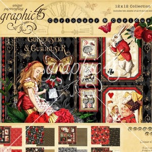 Alice im Wunderland-Themen, doppelseitige Papierblöcke, 12x12 oder 8x8, Grafik 45, Kartengestaltung, Valentinstag, Herzen, Anhänger, Scrapbook, Mixed Media