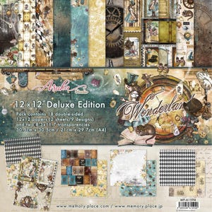 Wonderland,Deluxe Edition, Collection Pack 12"X12", doppelseitig, basteln mit Papier, Lesezeichen, Tags, Scrapbooking, Junk Journals, Papier basteln."