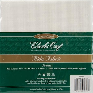 Aida, 14 Count, 12X18,DMC,Cross Stitch, Fabric,embroidery,Charles Craft, Gold, Standard,craft supplies, Needle Arts,Stitching, Notions,white