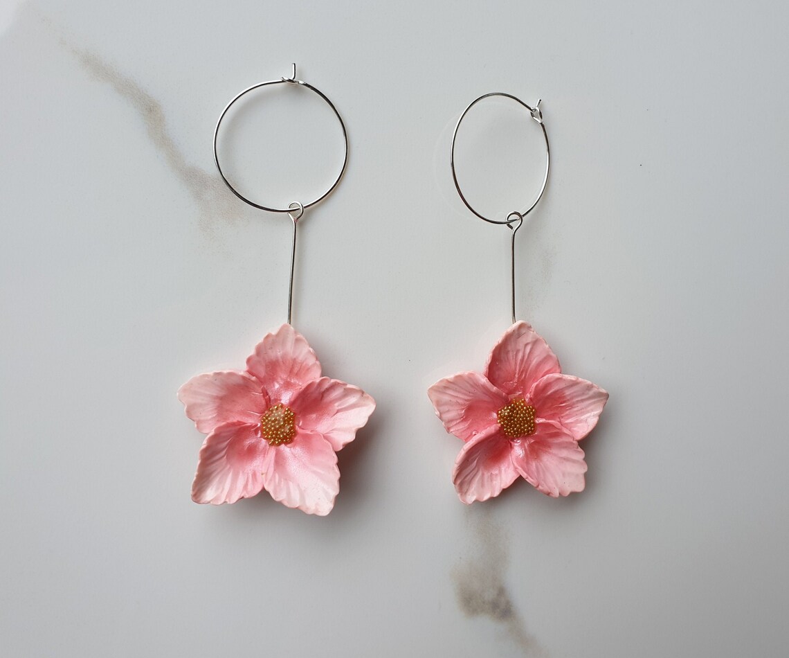 Pink flower drop earrings Clearance