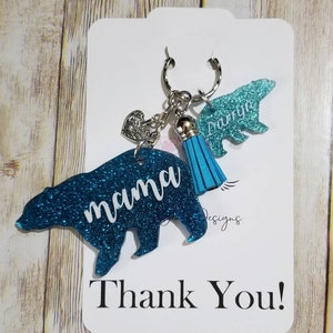 Personalized Glitter Mama Bear Keychain, Gigi key fob, Momma Keyring, Bling Keychain, Gifts for mom, gifts for grandma, Mother's Day Gifts