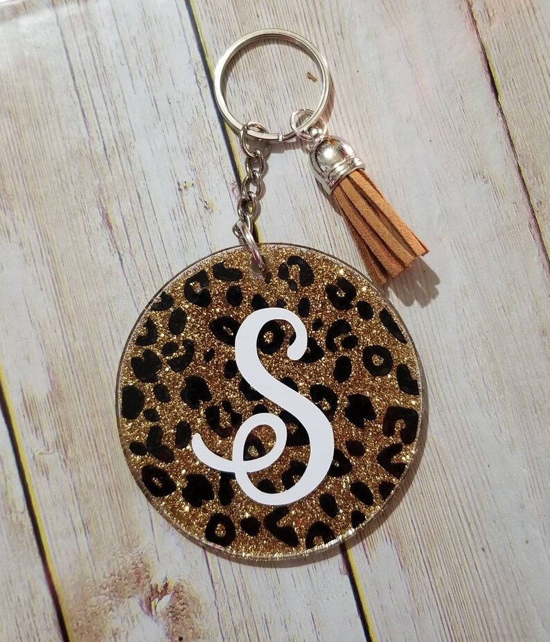 cheetah glitter keychain bling keychain alphabet keychain