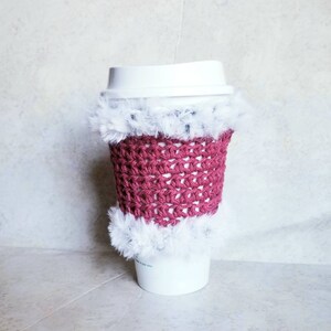 Wine Coffee Cup Cozy with Chinchilla Faux Fur, Starbucks reusable hot cup, cup cozie, mug cozy with fur, gift for coffee lovers, tea lover