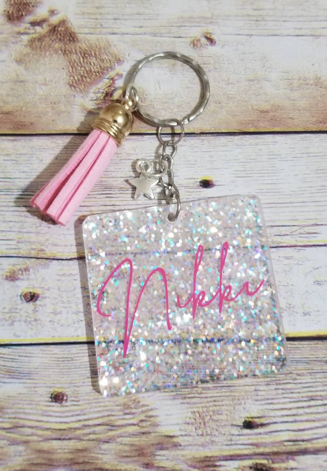 Custom Bridesmaids gift,clear name keychain, keychain with glitter, cu –  jillmakes