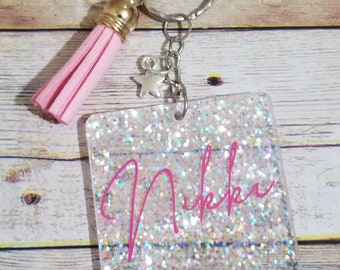 Personalized Name Keychain, Glitter Keychain, bling keychain, custom keychain, stocking stuffer, gifts for brides, wedding party gift, opal