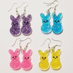 Easter Bunny Earrings, cute Earrings, Pink Bunny, Purple Bunny, Yellow Bunny, Blue Bunny, Easter Basket Stuffers, Easter Gift, peeps earring