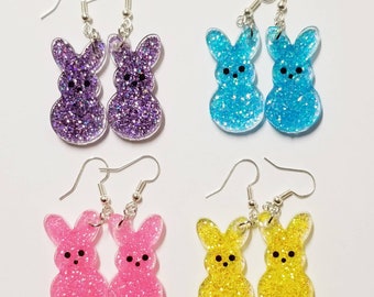 Easter Bunny Earrings, cute Earrings, Pink Bunny, Purple Bunny, Yellow Bunny, Blue Bunny, Easter Basket Stuffers, Easter Gift, peeps earring