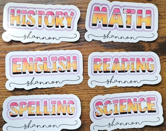Personalized School Labels | Any Name | Any Subject | Handmade with Love | Pencil Stickers  | Set of 6